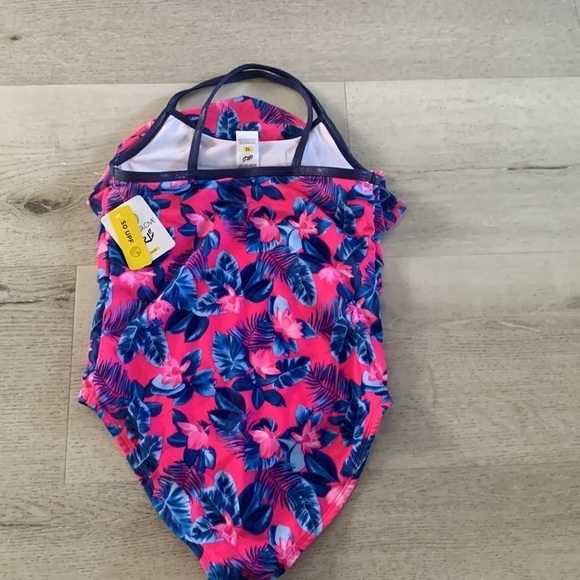 Body Glove Flower One Piece Swimsuit size 12 ruffles pink navy NWT Girls - Picture 8 of 8